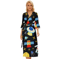 Space Seamless Pattern Midsummer Wrap Dress by Wav3s