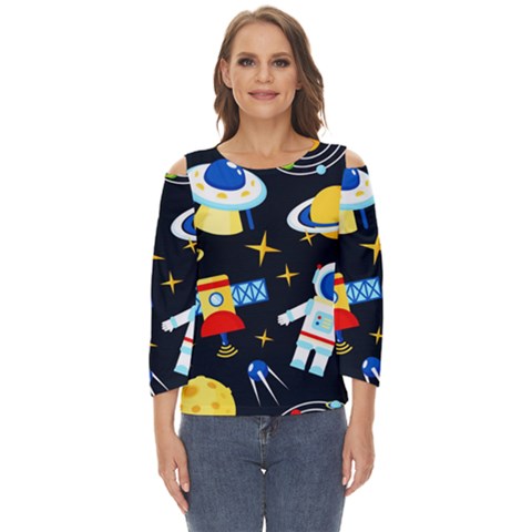 Space Seamless Pattern Cut Out Wide Sleeve Top by Wav3s