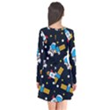 Seamless-adventure-space-vector-pattern-background Long Sleeve V-neck Flare Dress View2