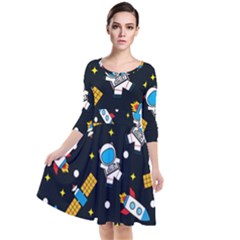 Seamless-adventure-space-vector-pattern-background Quarter Sleeve Waist Band Dress by Wav3s