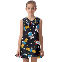 Seamless-adventure-space-vector-pattern-background Kids  Pilgrim Collar Ruffle Hem Dress by Wav3s