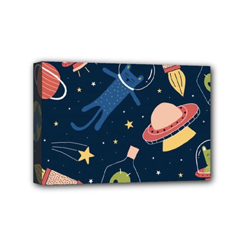 Seamless-pattern-with-funny-aliens-cat-galaxy Mini Canvas 6  X 4  (stretched) by Wav3s