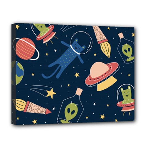 Seamless-pattern-with-funny-aliens-cat-galaxy Canvas 14  X 11  (stretched) by Wav3s