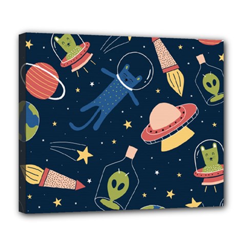 Seamless-pattern-with-funny-aliens-cat-galaxy Deluxe Canvas 24  X 20  (stretched) by Wav3s