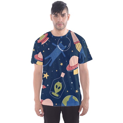 Seamless-pattern-with-funny-aliens-cat-galaxy Men s Sport Mesh Tee by Wav3s