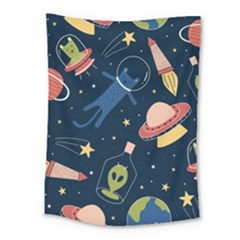 Seamless-pattern-with-funny-aliens-cat-galaxy Medium Tapestry by Wav3s