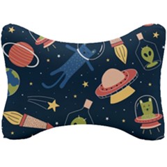 Seamless-pattern-with-funny-aliens-cat-galaxy Seat Head Rest Cushion by Wav3s