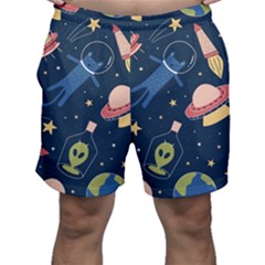 Seamless-pattern-with-funny-aliens-cat-galaxy Men s Shorts by Wav3s