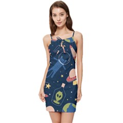 Seamless-pattern-with-funny-aliens-cat-galaxy Summer Tie Front Dress by Wav3s