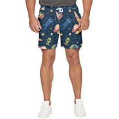 Seamless-pattern-with-funny-aliens-cat-galaxy Men s Runner Shorts