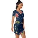 Seamless-pattern-with-funny-aliens-cat-galaxy Fitted Knot Split End Bodycon Dress View3