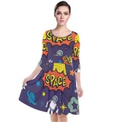 Vector Flat Space Design Background With Text Quarter Sleeve Waist Band Dress by Wav3s