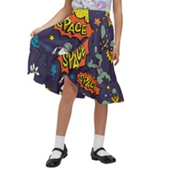 Vector Flat Space Design Background With Text Kids  Ruffle Flared Wrap Midi Skirt by Wav3s