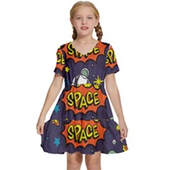 Vector Flat Space Design Background With Text Kids  Short Sleeve Tiered Mini Dress