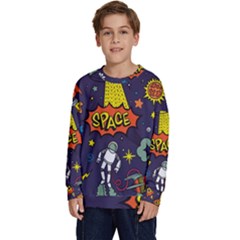 Vector Flat Space Design Background With Text Kids  Long Sleeve Jersey by Wav3s