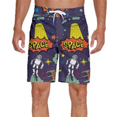 Vector Flat Space Design Background With Text Men s Beach Shorts by Wav3s