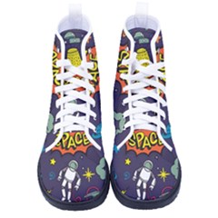 Vector Flat Space Design Background With Text Kid s High-top Canvas Sneakers by Wav3s