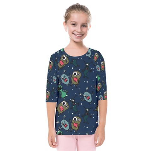 Monster-alien-pattern-seamless-background Kids  Quarter Sleeve Raglan Tee by Wav3s