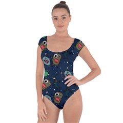 Monster-alien-pattern-seamless-background Short Sleeve Leotard  by Wav3s