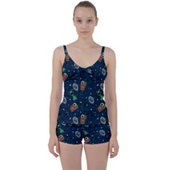 Monster-alien-pattern-seamless-background Tie Front Two Piece Tankini by Wav3s