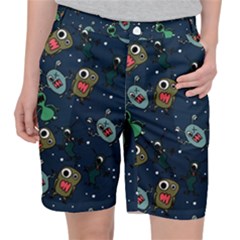 Monster-alien-pattern-seamless-background Women s Pocket Shorts by Wav3s