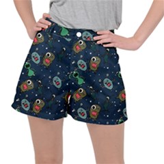 Monster-alien-pattern-seamless-background Women s Ripstop Shorts by Wav3s