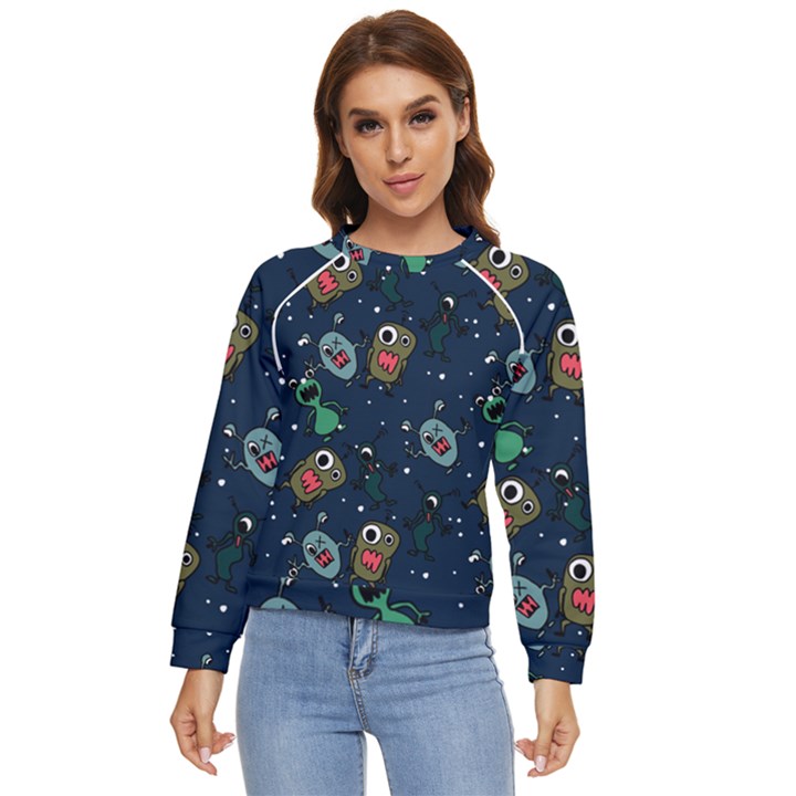 Monster-alien-pattern-seamless-background Women s Long Sleeve Raglan Tee