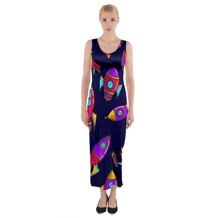 Space-patterns Fitted Maxi Dress