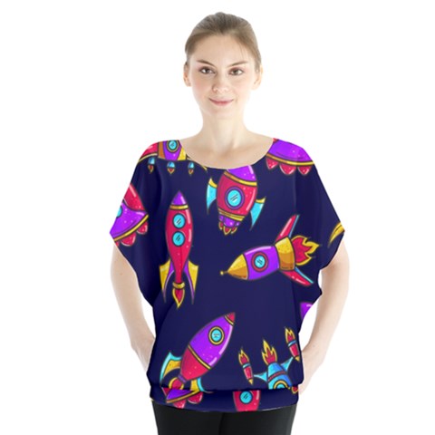 Space-patterns Batwing Chiffon Blouse by Wav3s