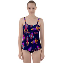 Space-patterns Twist Front Tankini Set by Wav3s