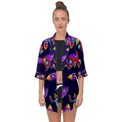 Space-patterns Open Front Chiffon Kimono by Wav3s