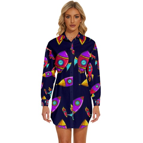 Space-patterns Womens Long Sleeve Shirt Dress by Wav3s