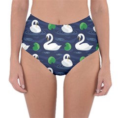 Swan-pattern-elegant-design Reversible High-waist Bikini Bottoms by Wav3s