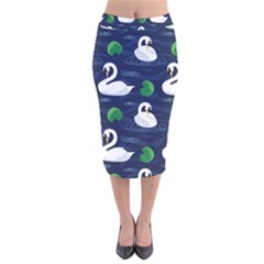 Swan-pattern-elegant-design Velvet Midi Pencil Skirt by Wav3s