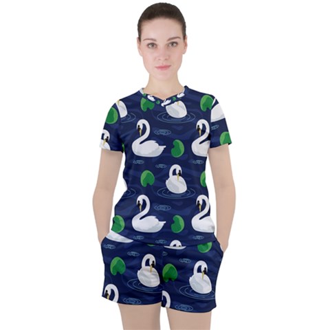 Swan-pattern-elegant-design Women s Tee And Shorts Set by Wav3s