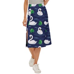 Swan-pattern-elegant-design Midi Panel Skirt by Wav3s