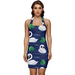 Swan-pattern-elegant-design Sleeveless Wide Square Neckline Ruched Bodycon Dress by Wav3s