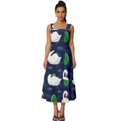 Swan-pattern-elegant-design Square Neckline Tiered Midi Dress by Wav3s