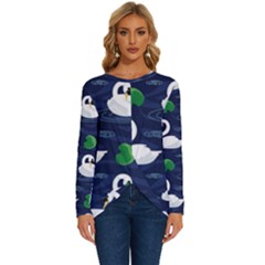 Swan-pattern-elegant-design Long Sleeve Crew Neck Pullover Top by Wav3s