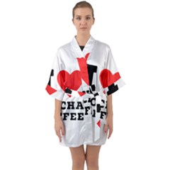 I Love Mocha Coffee Half Sleeve Satin Kimono  by ilovewhateva