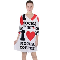 I Love Mocha Coffee Quarter Sleeve Ruffle Waist Dress