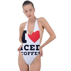 I Love Iced Coffee Backless Halter One Piece Swimsuit by ilovewhateva