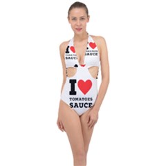 I Love Tomatoes Sauce Halter Front Plunge Swimsuit by ilovewhateva