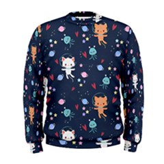 Cute Astronaut Cat With Star Galaxy Elements Seamless Pattern Men s Sweatshirt