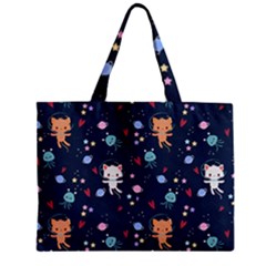 Cute Astronaut Cat With Star Galaxy Elements Seamless Pattern Zipper Mini Tote Bag by Wegoenart