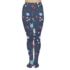 Cute Astronaut Cat With Star Galaxy Elements Seamless Pattern Tights