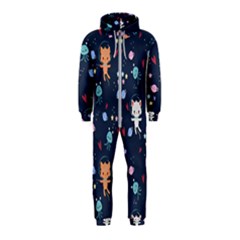 Cute Astronaut Cat With Star Galaxy Elements Seamless Pattern Hooded Jumpsuit (kids)