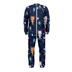 Cute Astronaut Cat With Star Galaxy Elements Seamless Pattern Onepiece Jumpsuit (kids)