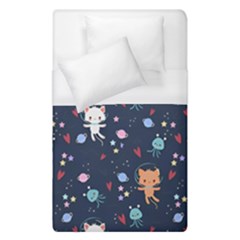 Cute Astronaut Cat With Star Galaxy Elements Seamless Pattern Duvet Cover (single Size) by Wegoenart