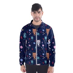 Cute Astronaut Cat With Star Galaxy Elements Seamless Pattern Men s Windbreaker